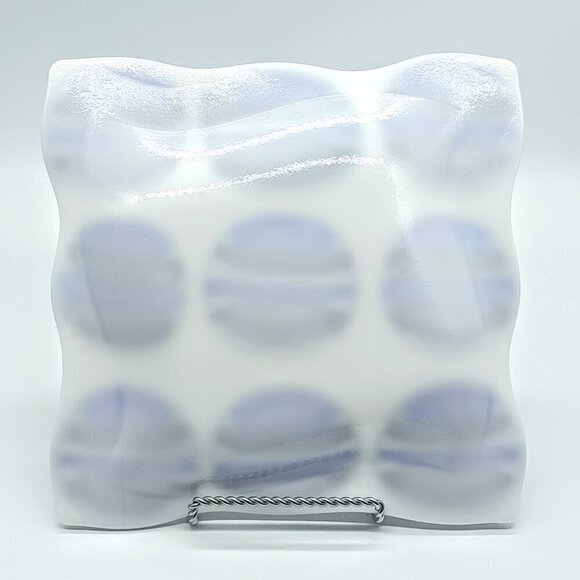 Cobalt Blue Purple Circle Print Square White Art Glass Dish - Picture 6 of 6